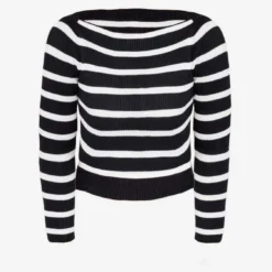 Striped Boatneck Long-Sleeve Crop Top